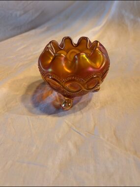 2/130$ Iridescent Amber Glass Footed Candy Dish